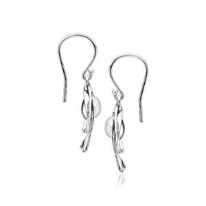 925 Sterling Silver Dangle Drop Earrings Free Form With A Fresh Water Pearl, Antique finish, Hypoallergenic, Nickel and Lead-free, French Wire Earring Back, Made In Israel