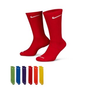 Nike 6 Pack Sports Dri-Fit Moisture Wicking Athletic Crew Socks Red Yellow Blue Green Purple Orange White (Large)