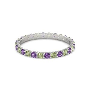 CARILLON Amethyst With Peridot Round 2.50 MM Eternity 925 Sterling Silver Women Stackable Wedding Ring Jewelry (Sterling Silver, 7)