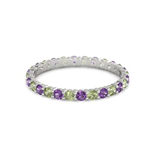 CARILLON Amethyst With Peridot Round 2.50 MM Eternity 925 Sterling Silver Women Stackable Wedding Ring Jewelry (Sterling Silver, 7)