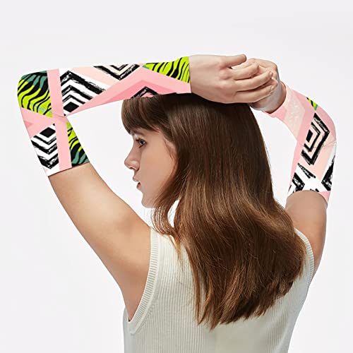 Women UV Sun Protection Arm Sleeves 1 Pair, Sun-protective Cooling Sleeves Zebra Theme Geometry, Arm Cover Shield for Men Cycling Golf Hiking Running Outdoor Sports 2XL