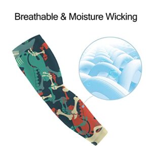 Women UV Sun Protection Arm Sleeves 1 Pair, Sun-protective Cooling Sleeves Skeleton Dinosaur, Arm Cover Shield for Men Cycling Golf Hiking Running Outdoor Sports M