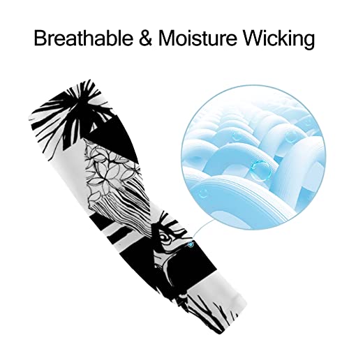 Women UV Sun Protection Arm Sleeves 1 Pair, Sun-protective Cooling Sleeves Tropical Ink Flower, Arm Cover Shield for Men Cycling Golf Hiking Running Outdoor Sports M