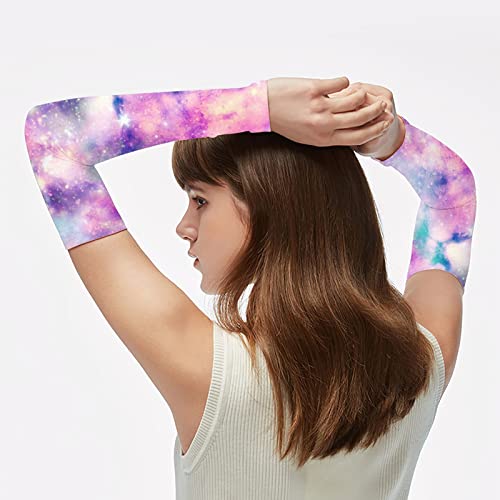 Women UV Sun Protection Arm Sleeves 1 Pair, Sun-protective Cooling Sleeves Beautiful Starry Sky, Arm Cover Shield for Men Cycling Golf Hiking Running Outdoor Sports M