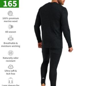 Merino.tech Merino Wool Base Layer Mens Set - Lite Merino Wool Thermal Underwear For Men Top, Bottom (Small, 165 LITE Charcoal Grey)