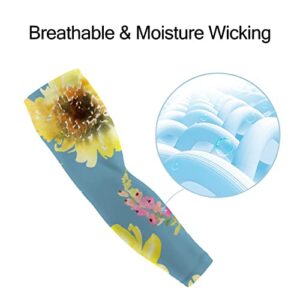 Women UV Sun Protection Arm Sleeves 1 Pair, Sun-protective Cooling Sleeves Sunflower Watercolor Painting, Arm Cover Shield for Men Cycling Golf Hiking Running Outdoor Sports S