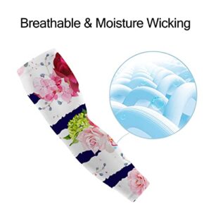 Women UV Sun Protection Arm Sleeves 1 Pair, Sun-protective Cooling Sleeves Navy Stripe Print, Arm Cover Shield for Men Cycling Golf Hiking Running Outdoor Sports M