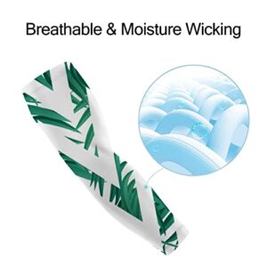 Women UV Sun Protection Arm Sleeves 1 Pair, Sun-protective Cooling Sleeves Tropical Palm Leaves, Arm Cover Shield for Men Cycling Golf Hiking Running Outdoor Sports XL