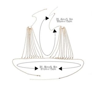 Foyte Boho Rhinestone Top Body Chain Gold Layered Bra Body Chain Sexy Crystal Bikini Chest Chain Nightclub Beach Body Jewelry Accessories for Women (A)