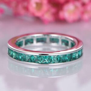 BeBold 2ct Princess Cut Created Green Emerald Channel Set Full Eternity Band White Gold Plated