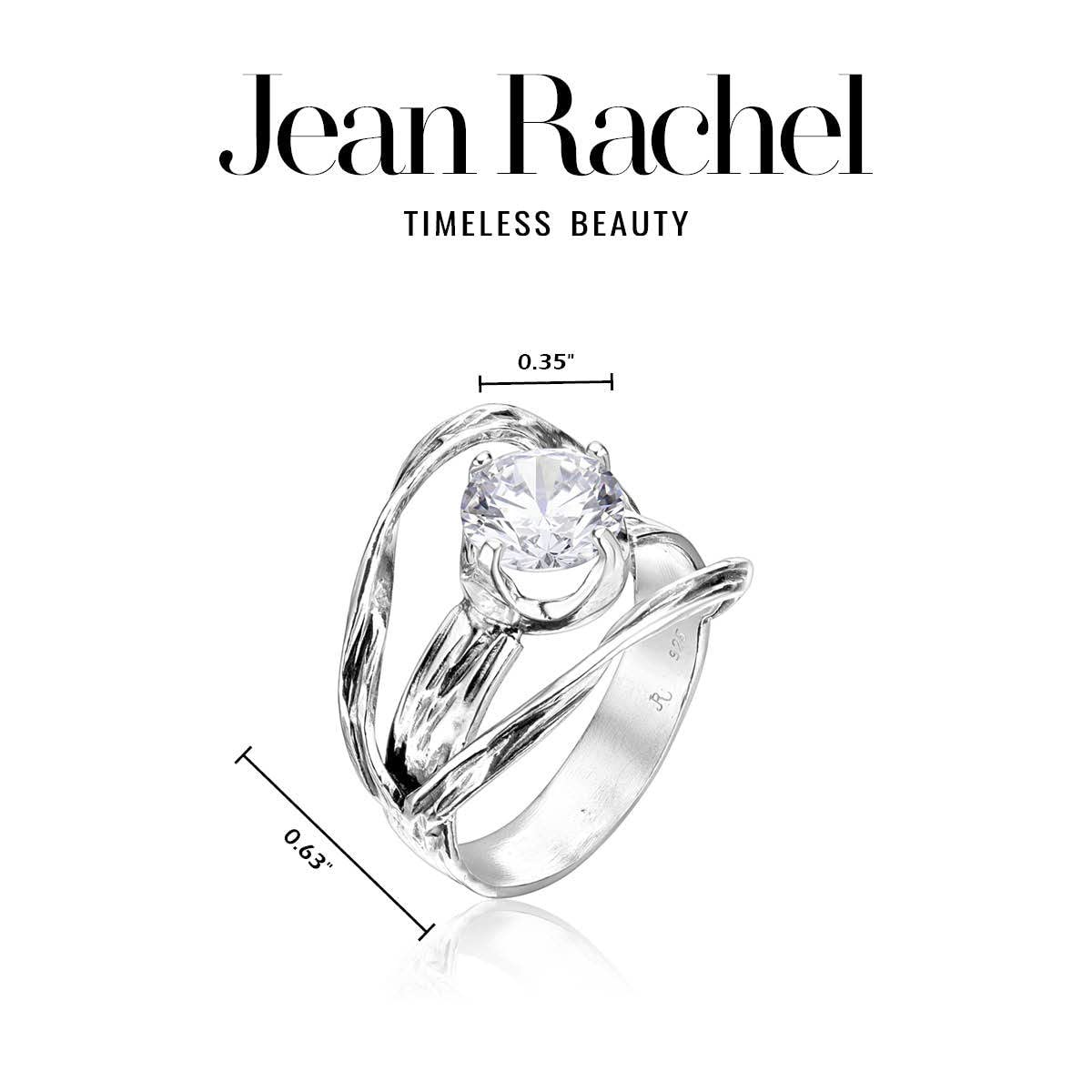 JEAN RACHEL JEWELRY 925 Sterling Silver Ring With White Round Cubic Zirconia Prong, Vintage Antique Look, Hypoallergenic, Nickel and Lead-free, Artisan Handcrafted Designer collection, Made In Israel