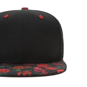 Rose Snapback Hats for Men Hat High Top End Hip Hop Hats for Rappers Flat Visor Bill Women's Baseball Caps Adjustable Unisex Black