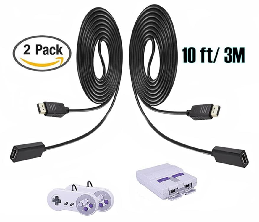 2Pack Extension Long Cables Power Cord For Controller Pad For Super Nintendo NES Classic 2017 & Mini Edition 2016 Senhai Wii U & Wii Guitars/Raphnet Adapters Nunchuck Remote Controller 10FT/3M Wire