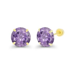 Solid 14K Yellow Gold 6mm Round Natural Purple Rose De France Birthstone Solitaire Ball Screw Back Stud Earring