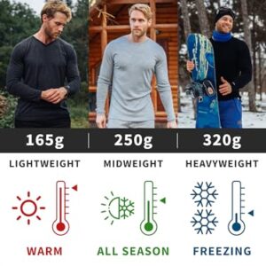 Merino.tech Merino Wool Base Layer Mens Set - Lite Merino Wool Thermal Underwear For Men Top, Bottom (Small, 165 LITE Charcoal Grey)