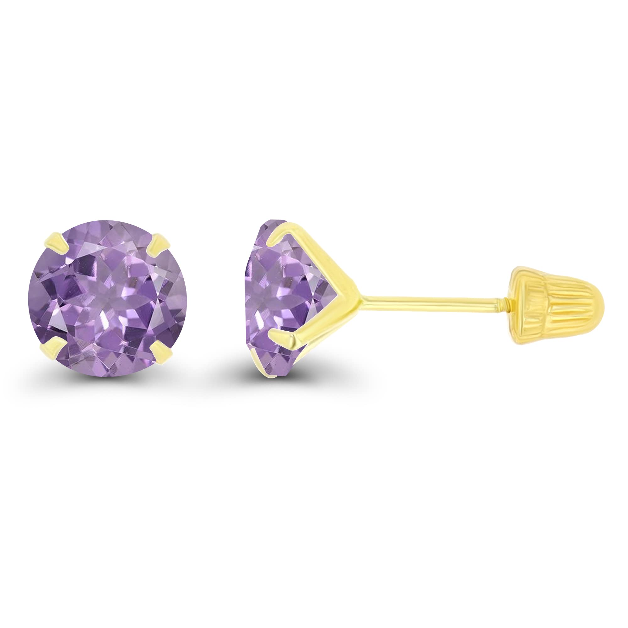 Solid 14K Yellow Gold 6mm Round Natural Purple Rose De France Birthstone Solitaire Ball Screw Back Stud Earring