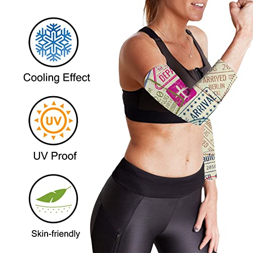 Women UV Sun Protection Arm Sleeves 1 Pair, Sun-protective Cooling Sleeves Travel Visa Chart, Arm Cover Shield for Men Cycling Golf Hiking Running Outdoor Sports L