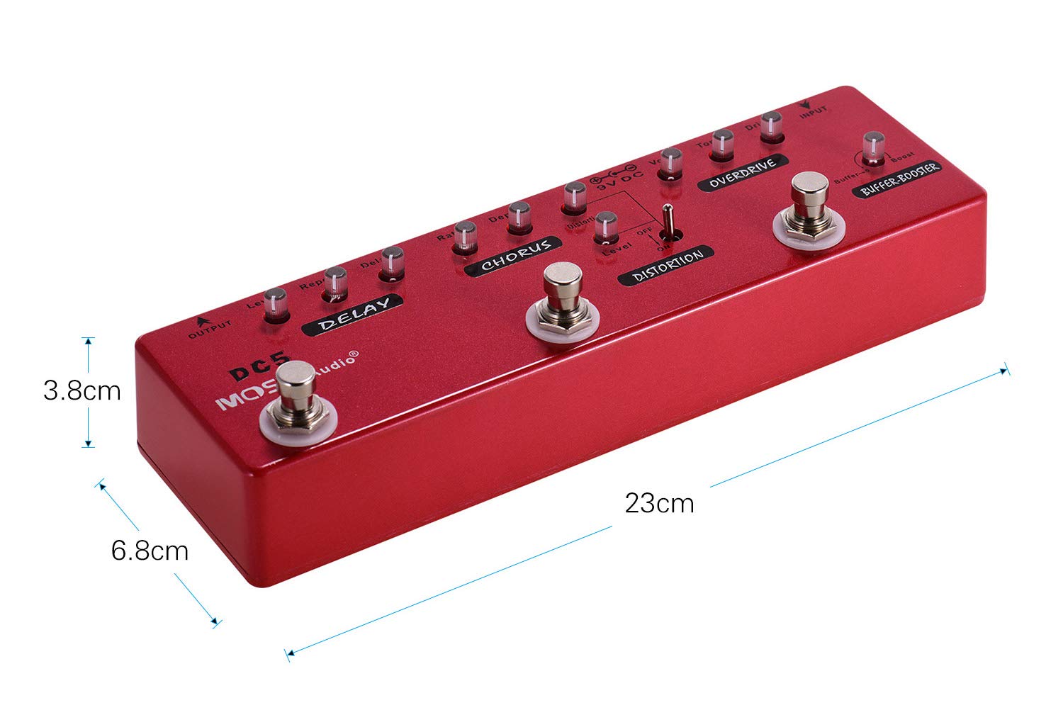 MOSKYAudio Multi Effects Pedal Buffer + Booster + Overdrive + Distortion + Chorus + Delay Effects 6 Effects Pedal In 1 Unit (DC5)