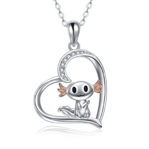 YAFEINI Axolotl Necklace 925 Sterling Silver Heart Axolotl Pendant Cubic Zirconia Cute Axolotl Jewelry Gifts for Women