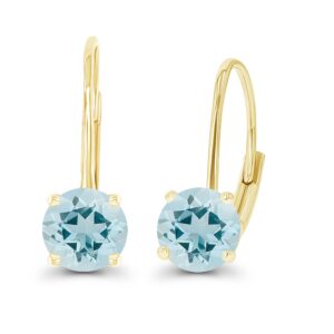 14K Yellow Gold 6mm Natural Aquamarine March Birthstone Leverback Earrings