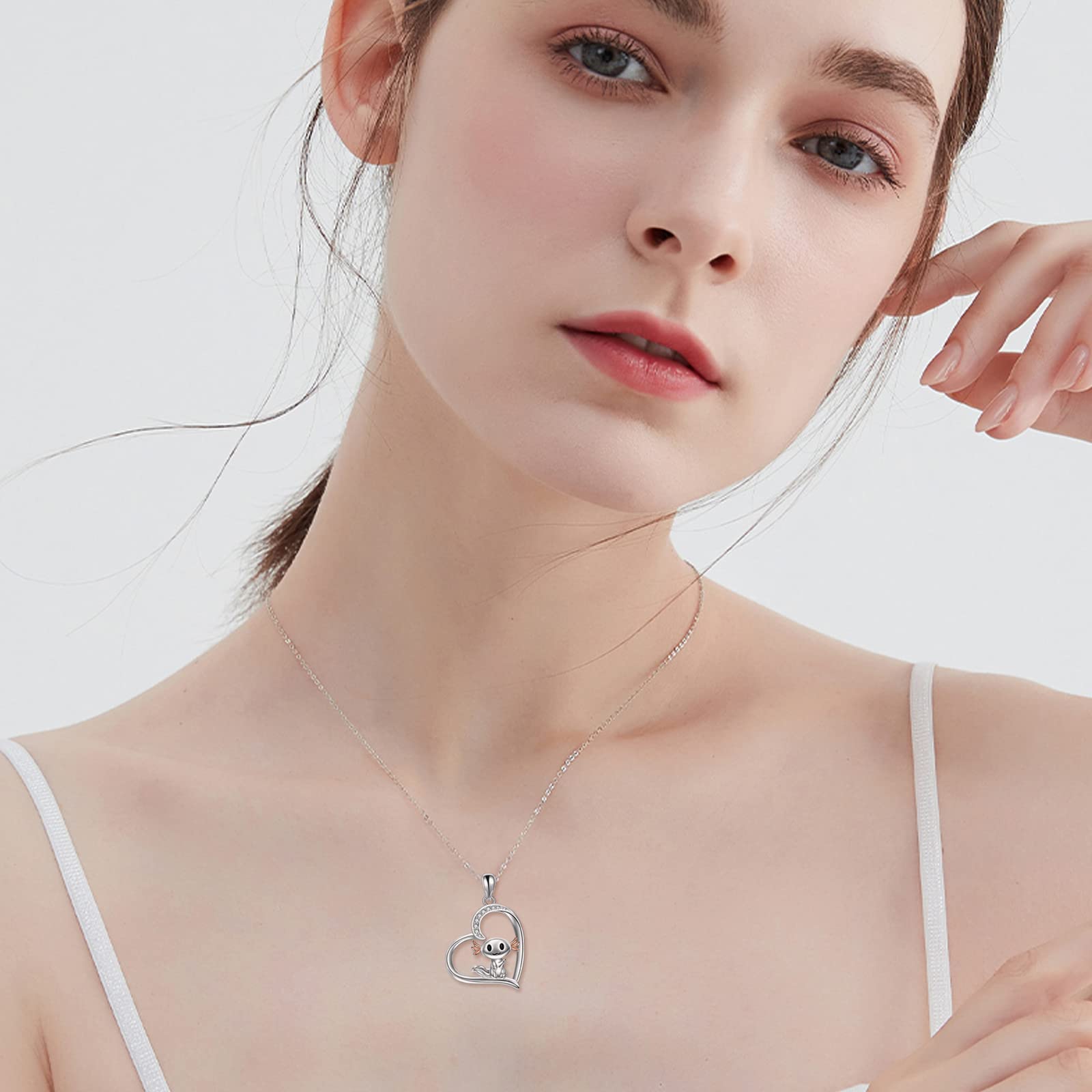 YAFEINI Axolotl Necklace 925 Sterling Silver Heart Axolotl Pendant Cubic Zirconia Cute Axolotl Jewelry Gifts for Women