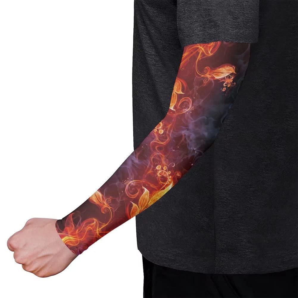 Youngerbaby Leopard Arm Sleeves Sun Protection Tattoo Cover Arm Sleeves Cover (Boho Flame Flower, Large)