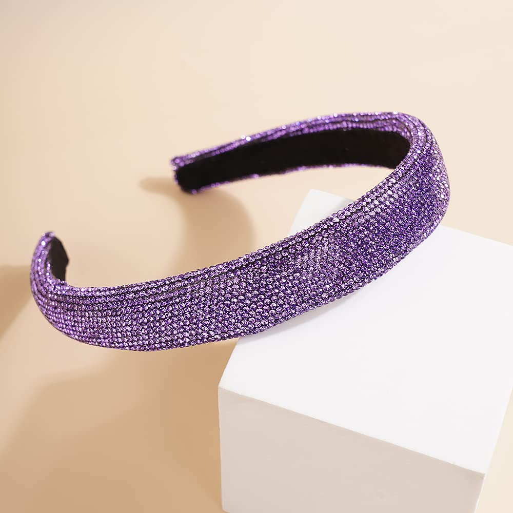 Jumwrit Rhinestone Headband Glitter Non-Slip Wide Headband Solid Hair Band Purple Cute Hair Hoop Wave Shape Headband Fashion Hair Accessories for Women Girls(Style 2)