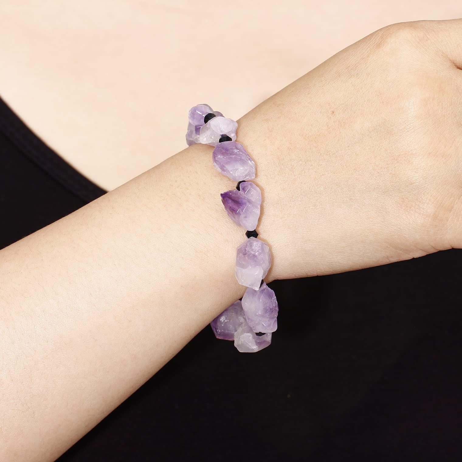 XHUUU Drusy Amethyst Crystal Bracelets for Women Stretch Raw Quartz Crystals and Gemstones Bracelet Yoga Meditation Spiritual Gifts