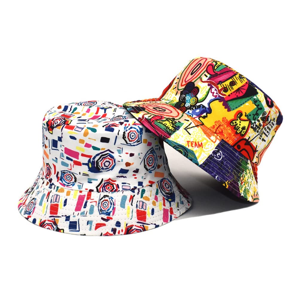 Funny Retro 80s 90s Graffiti Summer Unisex Print Reversible Bucket Hat,Fisherman Outdoor Travel Hiking Beach Cap