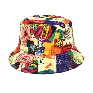 Funny Retro 80s 90s Graffiti Summer Unisex Print Reversible Bucket Hat,Fisherman Outdoor Travel Hiking Beach Cap