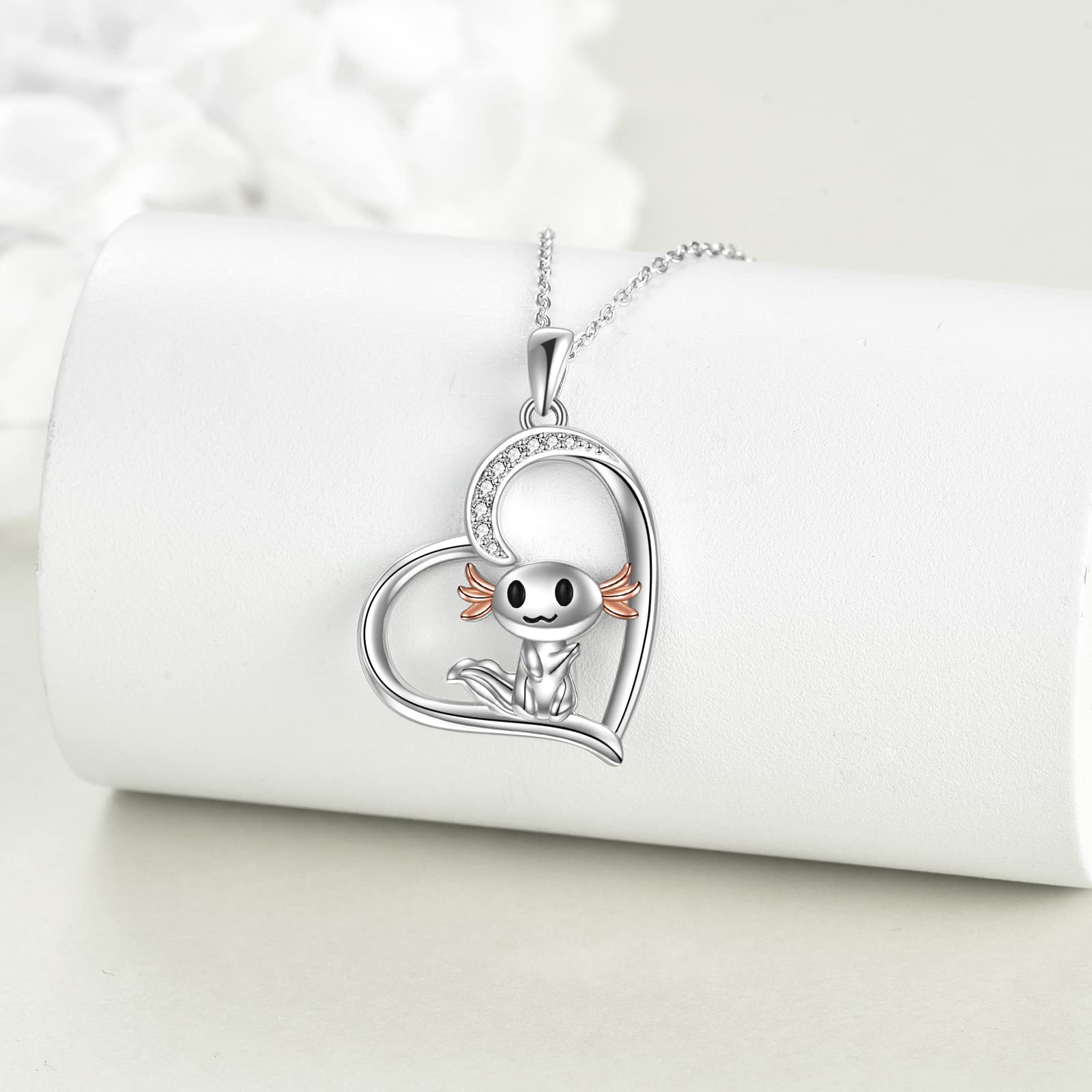 YAFEINI Axolotl Necklace 925 Sterling Silver Heart Axolotl Pendant Cubic Zirconia Cute Axolotl Jewelry Gifts for Women