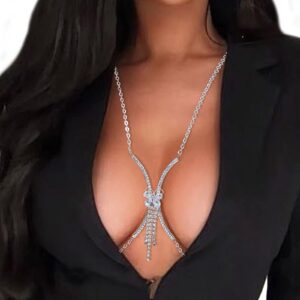 Rhinestone Chest Bracket Chain Trendy Crystal Butterfly Harness Chest Bra Chain Sexy Bikini Butterfly Waist Body Jewelry for Women(Butterfly)