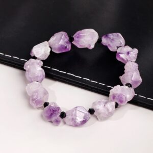 XHUUU Drusy Amethyst Crystal Bracelets for Women Stretch Raw Quartz Crystals and Gemstones Bracelet Yoga Meditation Spiritual Gifts