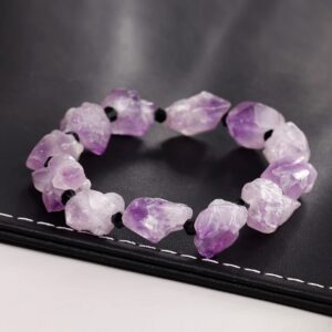 XHUUU Drusy Amethyst Crystal Bracelets for Women Stretch Raw Quartz Crystals and Gemstones Bracelet Yoga Meditation Spiritual Gifts