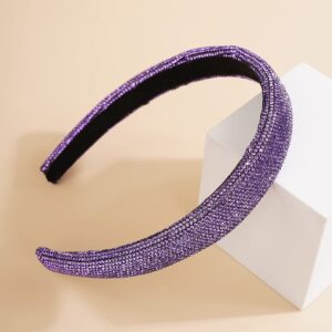 Jumwrit Rhinestone Headband Glitter Non-Slip Wide Headband Solid Hair Band Purple Cute Hair Hoop Wave Shape Headband Fashion Hair Accessories for Women Girls(Style 2)