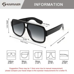 Karsaer Vintage 70s Style Aviator Sunglasses for Men Women Double Bridge Square Thick Retro Pilot Sunglasses K7123