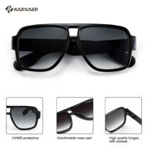 Karsaer Vintage 70s Style Aviator Sunglasses for Men Women Double Bridge Square Thick Retro Pilot Sunglasses K7123