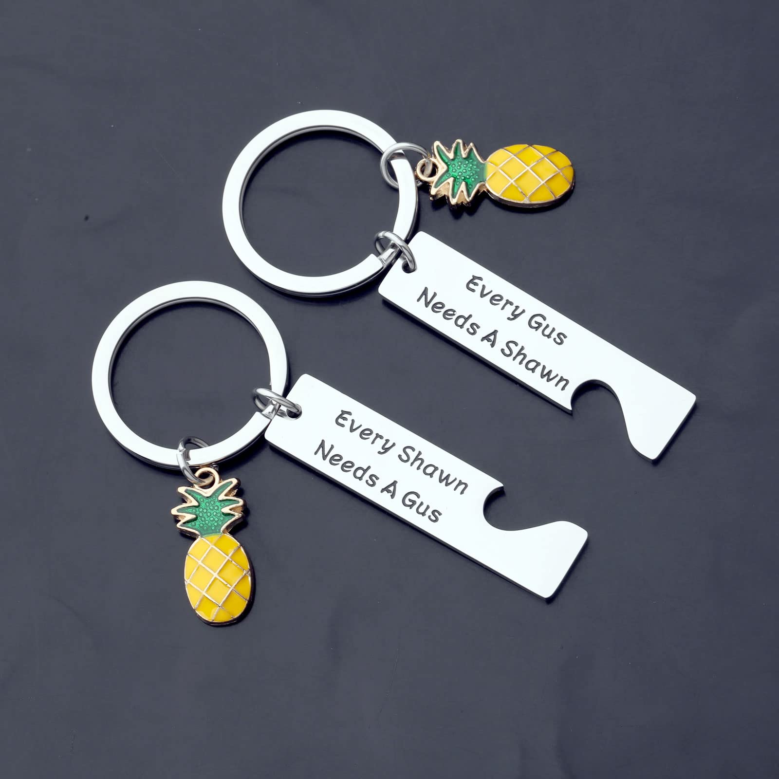 BEKECH Gus And Shawn Gift Every Gus Needs A Shawn Pineapple Charm Keychain Set for TV Serious Lover Psych Fan Best Friend Keychain (silver)