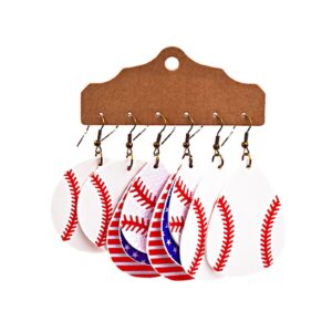 3pairs sporty style earrings, glittering sequin leather earrings, rugby basketball baseball football cheerleaders lightweight multilayer teardrop-shaped hook dangling jewelry-baseball