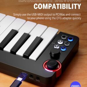 USB MIDI Keyboard Controller MINI 32-Key, Donner N-32 with Screen, Sequencer, Chord, Bend Sound Effects By Light-up Joystick for Mac/PC, Music Production Software, 40 Teaching Courses