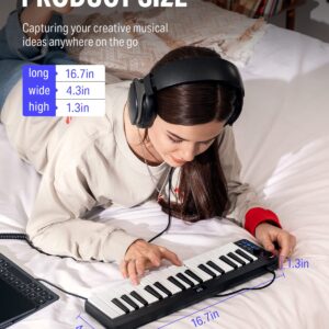 USB MIDI Keyboard Controller MINI 32-Key, Donner N-32 with Screen, Sequencer, Chord, Bend Sound Effects By Light-up Joystick for Mac/PC, Music Production Software, 40 Teaching Courses