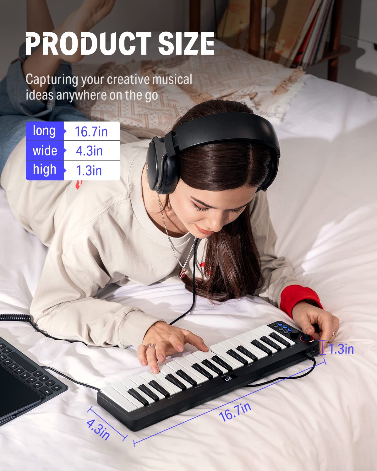 USB MIDI Keyboard Controller MINI 32-Key, Donner N-32 with Screen, Sequencer, Chord, Bend Sound Effects By Light-up Joystick for Mac/PC, Music Production Software, 40 Teaching Courses