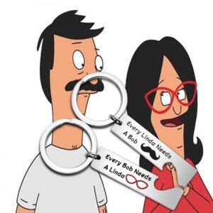 BEKECH Bob and Linda Belcher Lovers Gift Every Linda Needs A Bob Burger Anniversary Day Matching Keychain Set Belcher Family Lovers Jewelry for TV Show Fan (silver)