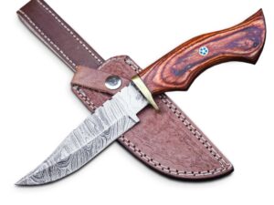 custom handmade hunting knife skinner fixed blade knife damascus steel 10'' overall rose wood with sheath