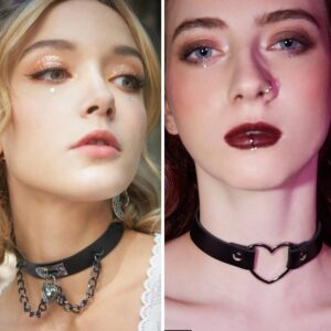 HAIAISO 6-9Pcs Leather Choker Black Punk Goth Choker Necklace Love Heart Spiked Choker Adjustable Pu Choker Collar for Women