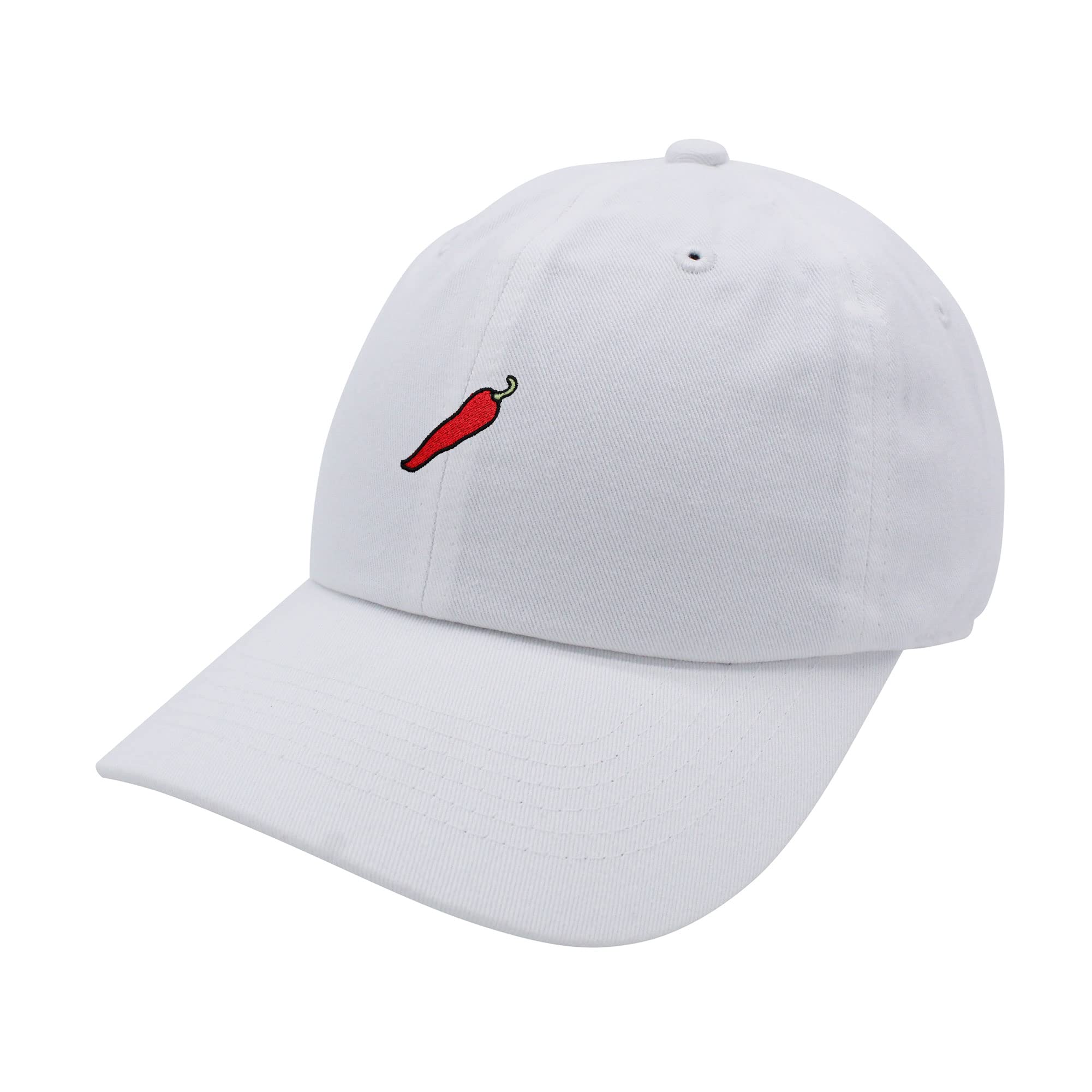 JPAK Chilli Pepper Baseball Cap Embroidered Cotton Dad Hat - Spicy White