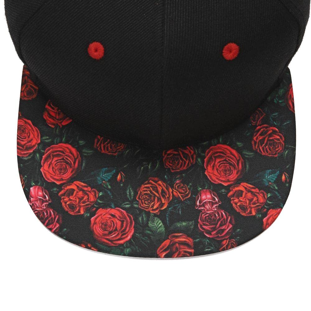 Rose Snapback Hats for Men Hat High Top End Hip Hop Hats for Rappers Flat Visor Bill Women's Baseball Caps Adjustable Unisex Black