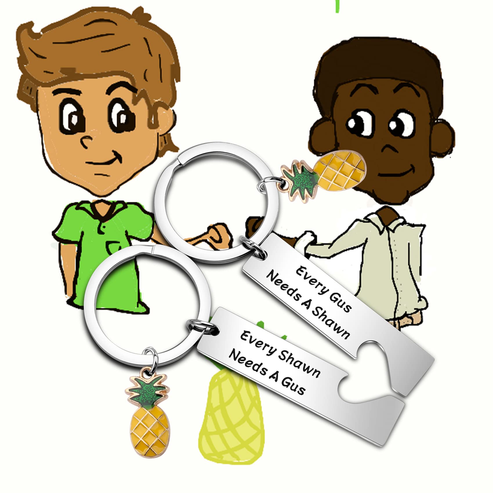 BEKECH Gus And Shawn Gift Every Gus Needs A Shawn Pineapple Charm Keychain Set for TV Serious Lover Psych Fan Best Friend Keychain (silver)