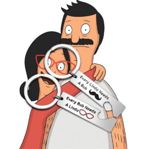 BEKECH Bob and Linda Belcher Lovers Gift Every Linda Needs A Bob Burger Anniversary Day Matching Keychain Set Belcher Family Lovers Jewelry for TV Show Fan (silver)