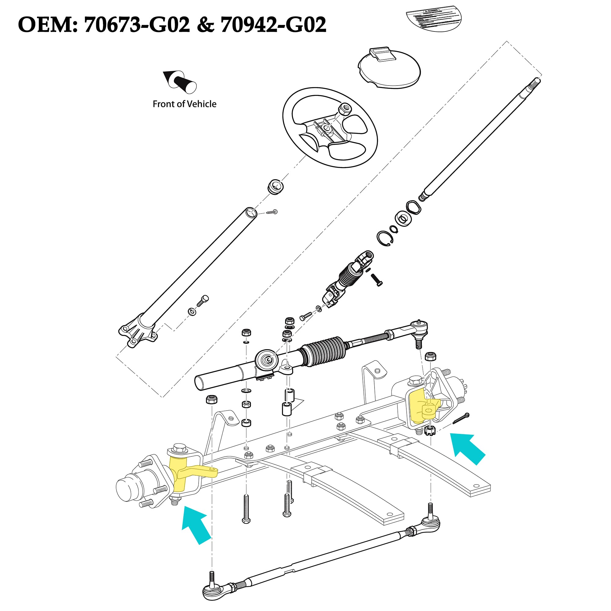 10L0L Golf Cart Spindle Assembly for EZGO TXT 2001-up Gas & Electric, Passenger Side & Driver Side, OEM# 70673-G02 70942-G02